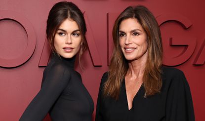 Kaia Gerber and Cindy Crawford wearing coordinating outfits