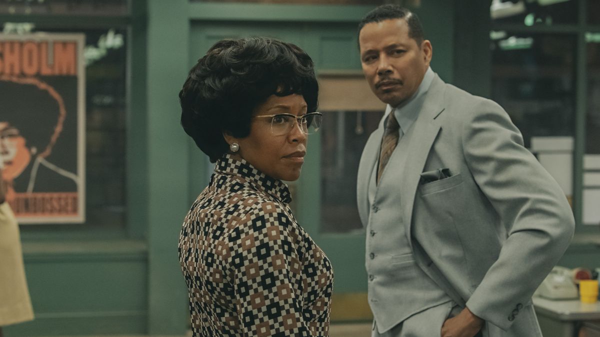 Regina King as Shirley Chisholm and Terrence Howard as Arthur Hardwick Jr. in Shirley