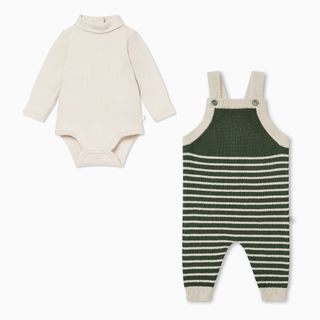 Knitted Striped Dungarees & Bodysuit Outfit