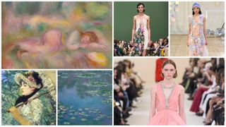 A graphic of impressionist paintings and Fall 2024 runway looks