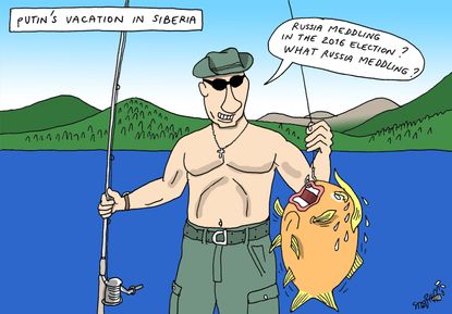 Political cartoon World Trump Putin Siberia vacation fish Helsinki summit
