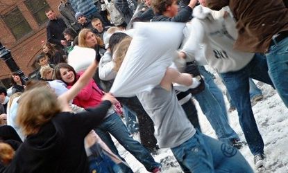 Pillow fights: A popular form of flash mob