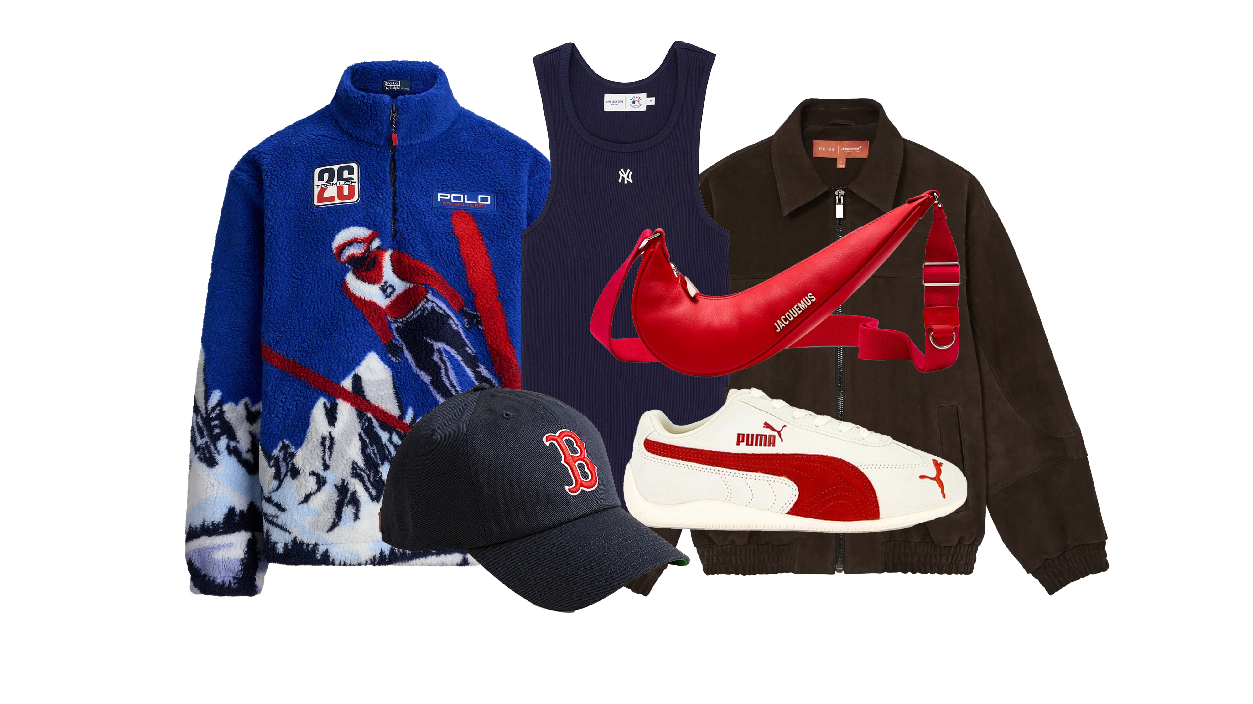 A collage of flat-lay images of sports x fashion gifts.