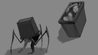 Bug-man trapped in a box.