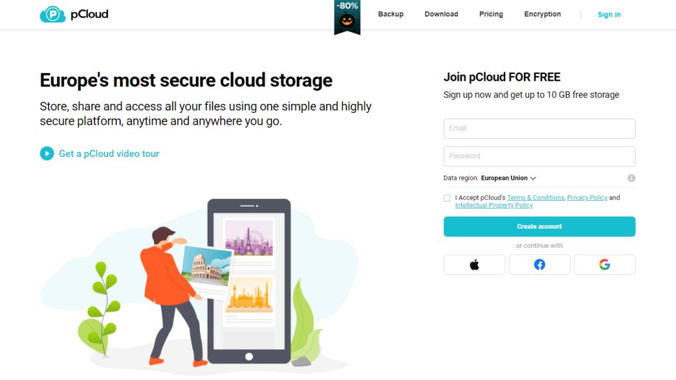 Captura de pantalla del sitio web de pCloud