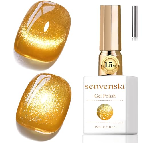 Senvenski Jelly Glass Cat Eye Gel Nail Polish With Magnet 15ml Magnetic 3d Galaxy Holographic Glitter Translucent Sheer Color Gel Polish Salon Home Diy (golden Yellow, My1-020)