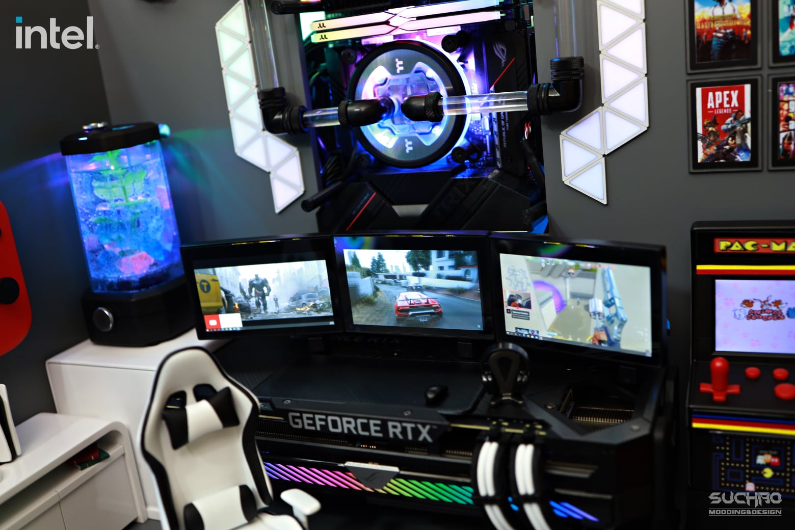 A gaming PC build that looks like a tiny gaming den.