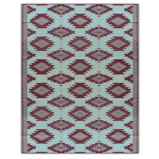 blue and dark purple patterned outdoor rug