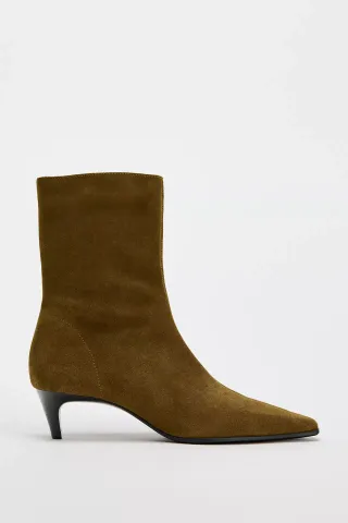 Zara Split Leather Kitten Heeled Ankle Boots