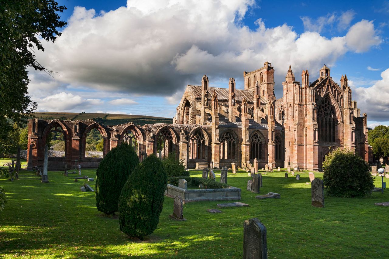 Evening light on Melrose Abbey, The Borders, Scotland.