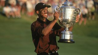 Tiger Woods with the Wanamaker Trophy after winning the 2000 PGA Championship