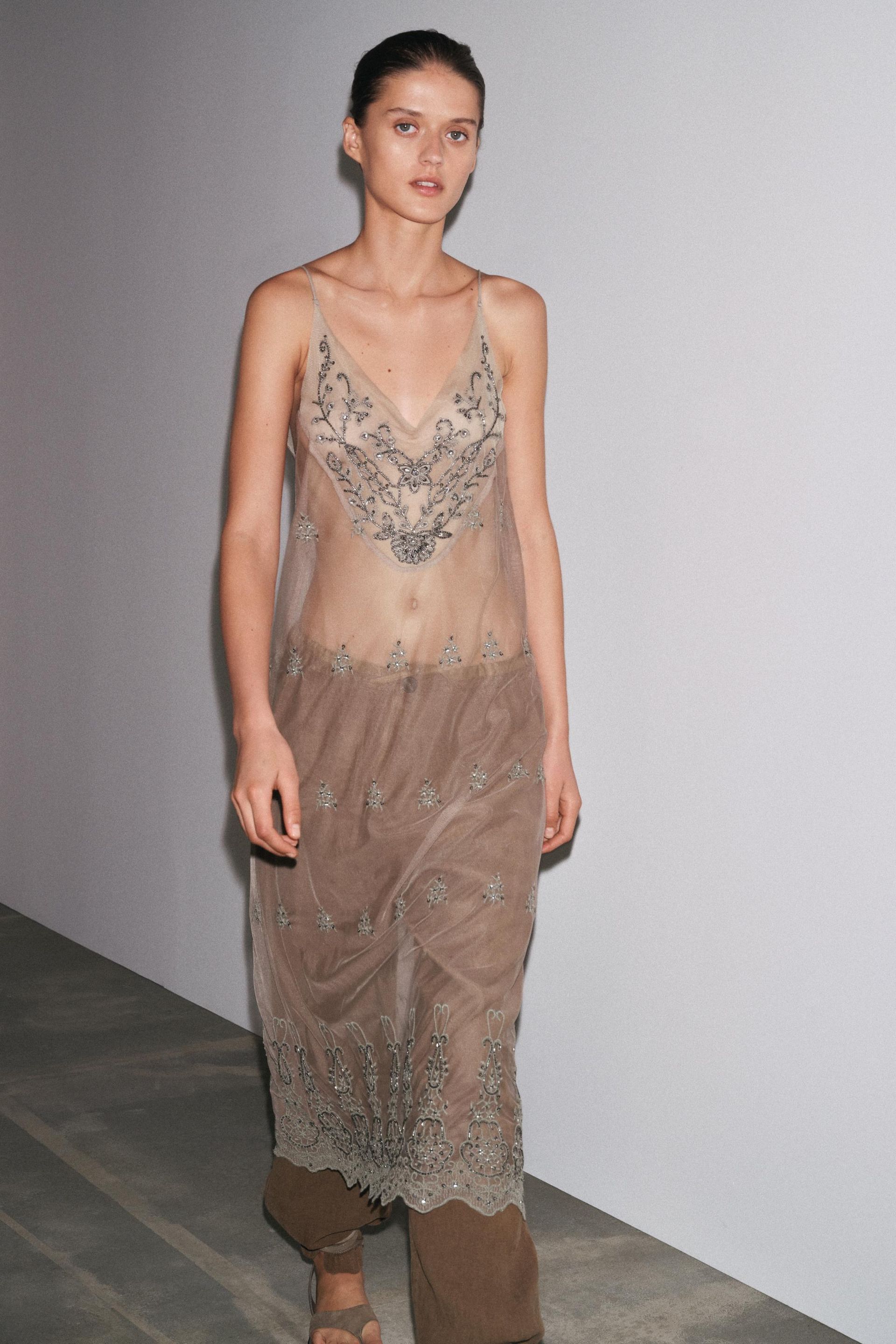Embroidered Beaded Tulle Dress