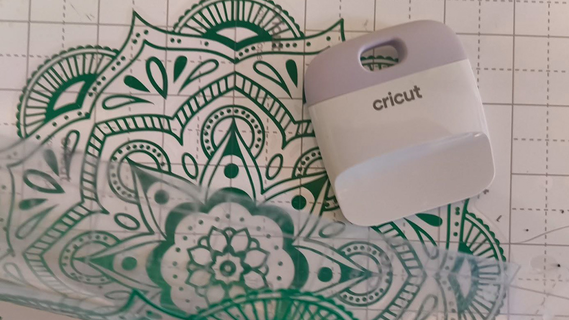How to use Cricut transfer tape; photos of a person making a print design