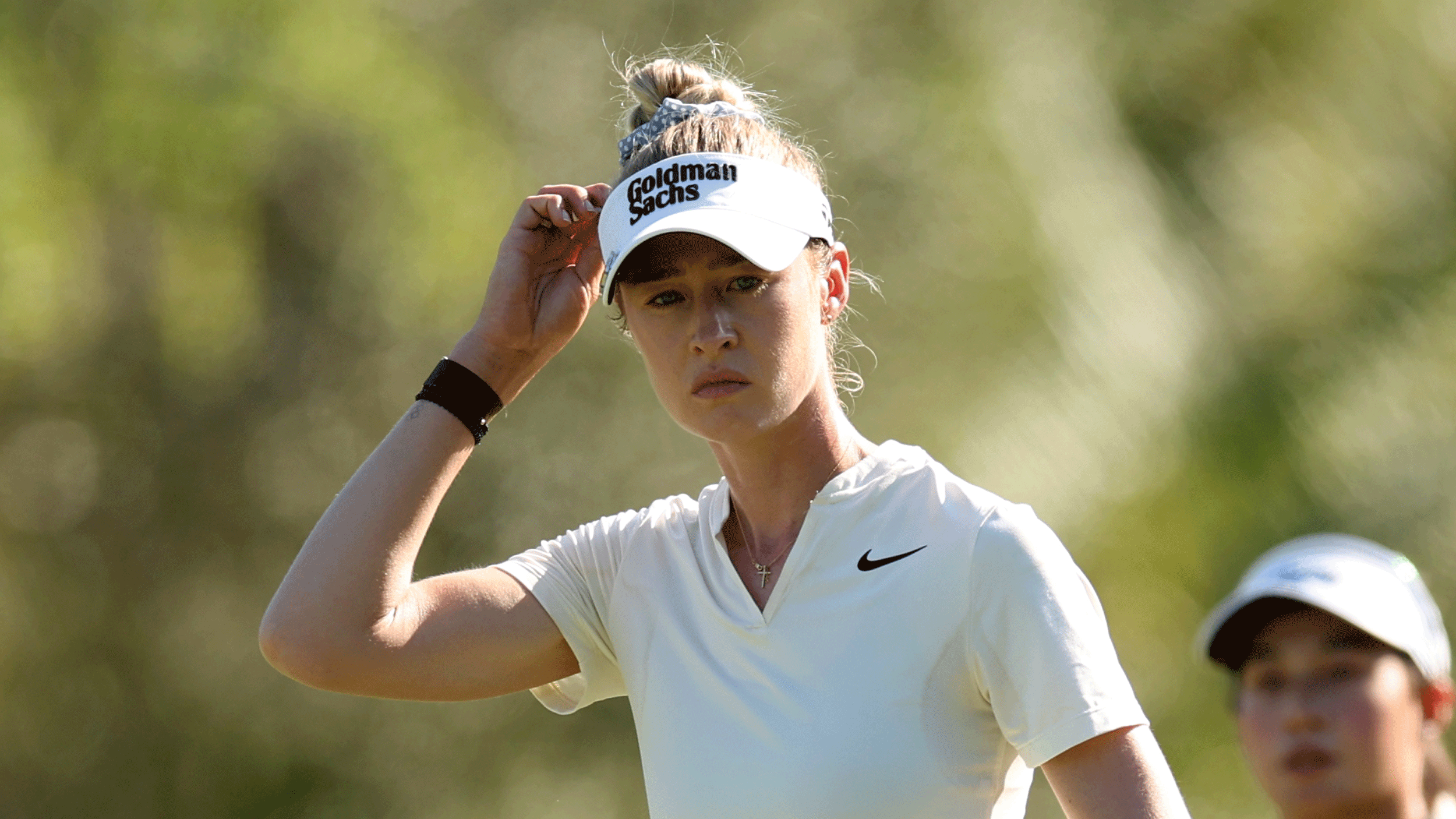 Nelly Korda scratches her head during the 2025 CME Group Tour Championship