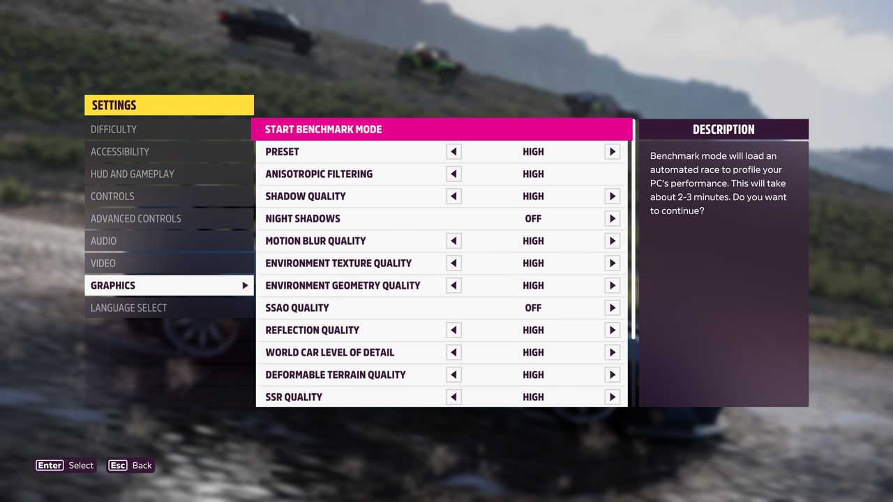 Screenshot of Forza Horizon 5's PC settings.