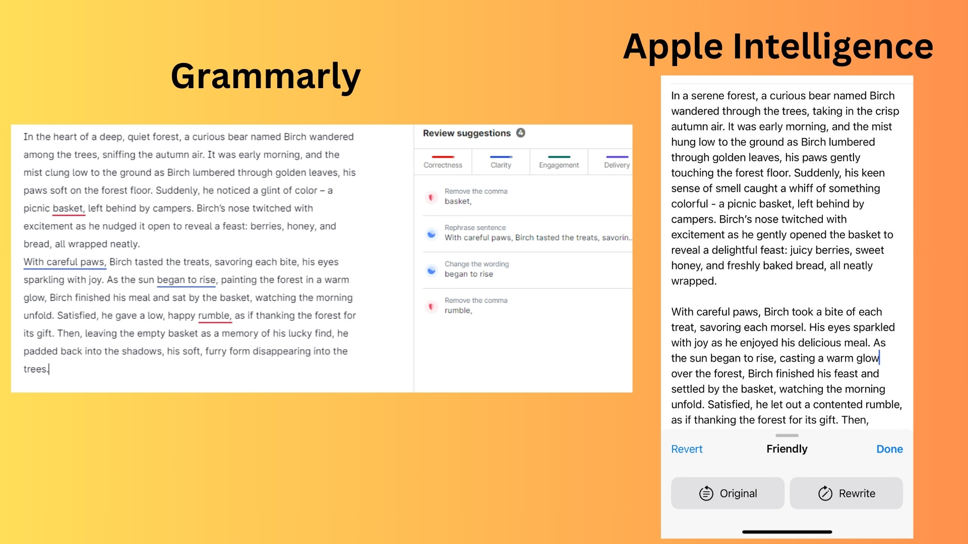 screenshot of writing tools comparisons