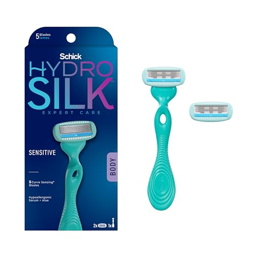Schick Hydro Silk Sensitive Women's Razor | 5-Blade Razors for Women Sensitive Skin | Womens Razors Sensitive Skin | 1 Handle & 2 Razor Blade Refills