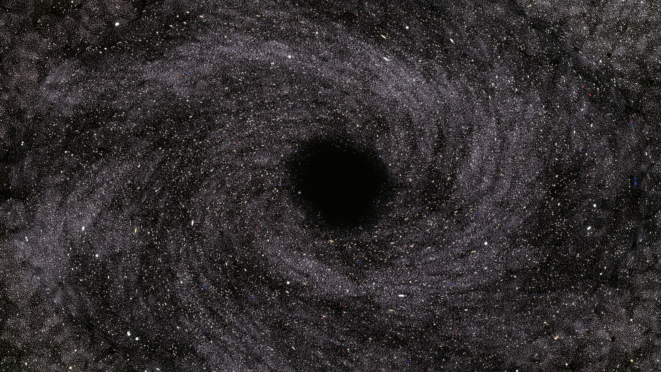 Artist's illustration black hole void surrounded by stars.