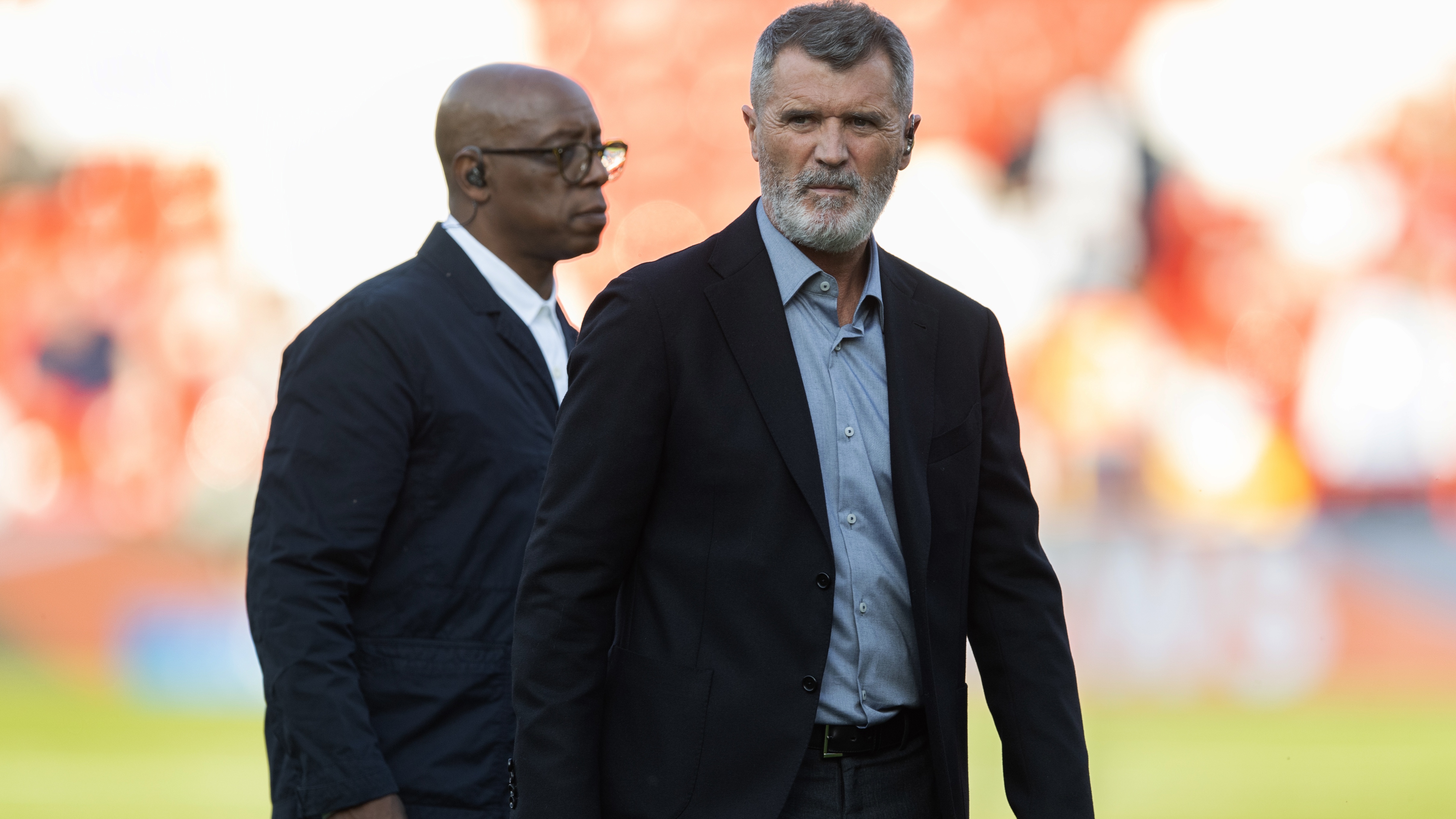 Former players Ian Wright and Roy Keane on punditry duties for ITV/ITVX