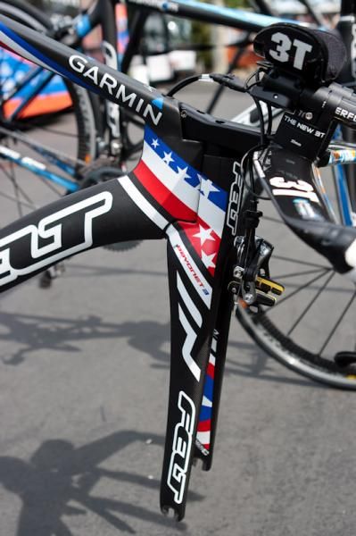 Stars and stripes on the front of Dave Zabriskie's (Garmin-Transitions) Felt TT bike.