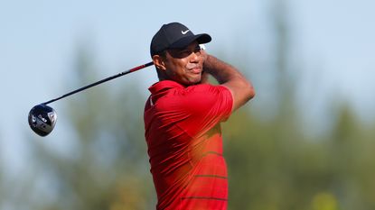 Tiger Woods hits driver on the fourth hole of his final round at the 2023 Hero World Challenge