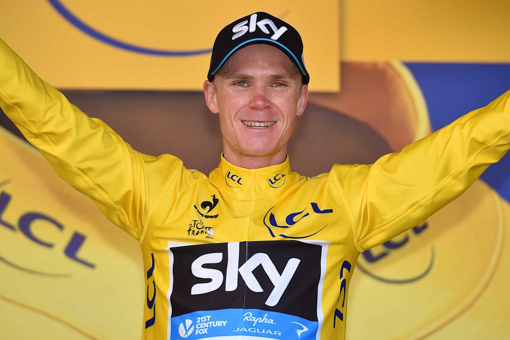Chris Froome on the stage 11 podium.