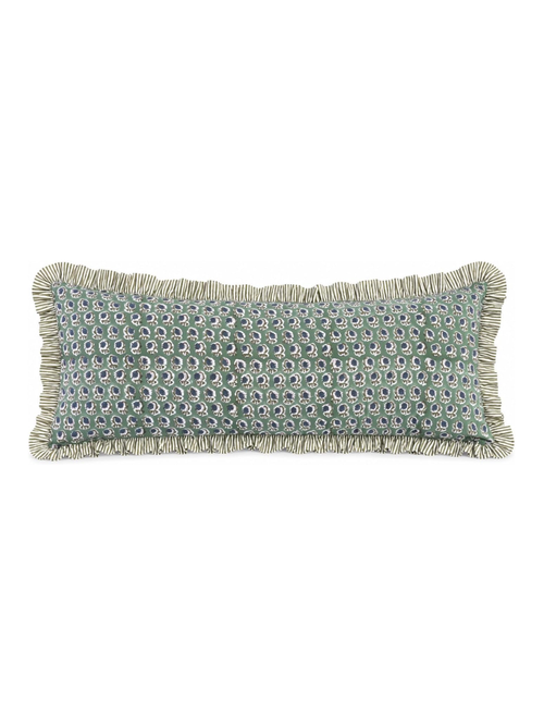 Basil Green Block Print Ruffle Pillow Sham