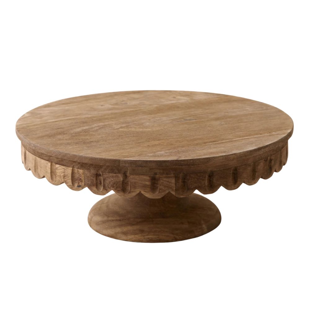 Antiqued Wood Scalloped Cake Stand