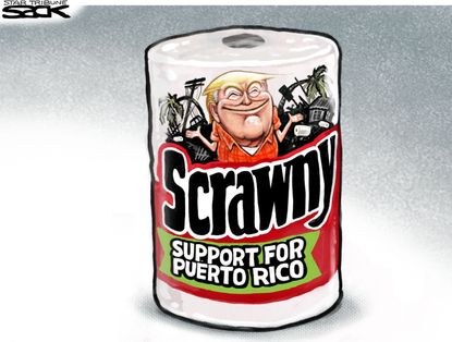 Political cartoon U.S. Trump Puerto Rico crisis paper towel toss