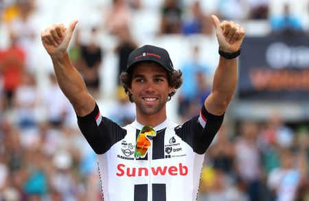Michael Matthews on the podium after stage 20 of the Tour de France