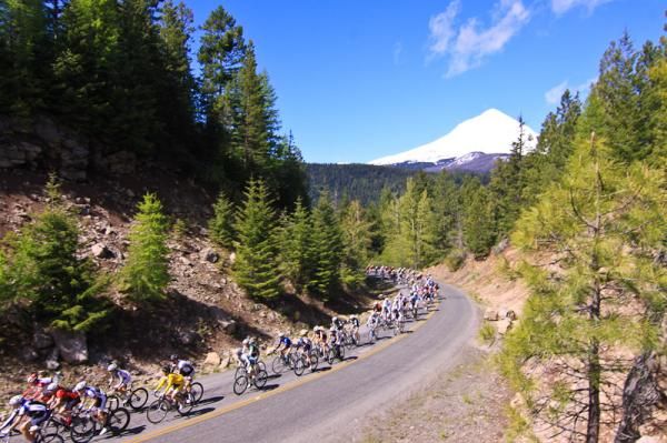 Mt Hood peaks out of the background. The Wy