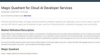 Magic Quadrant study of the Cloud AI Developer Services (CAIDS) market