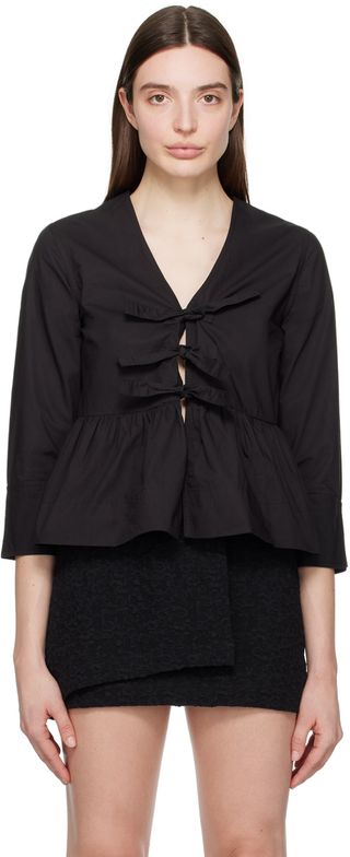 Black Tie String Blouse