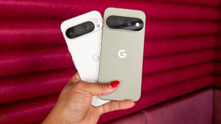 Comparing the white Google Pixel 9 Pro with the green Google Pixel 11 Pro