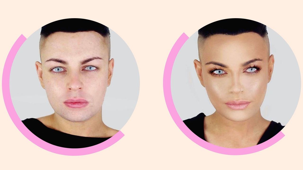 Transgender makeup, a before and after.