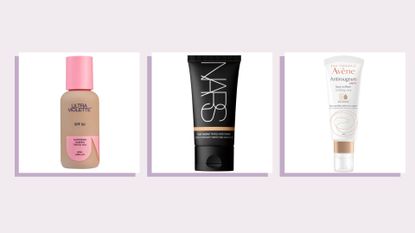 collage of three of the best tinted moisturizers by Ultra Violette, NARS and Avene