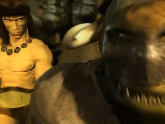 DD man artfully dodging an orc to give him what for