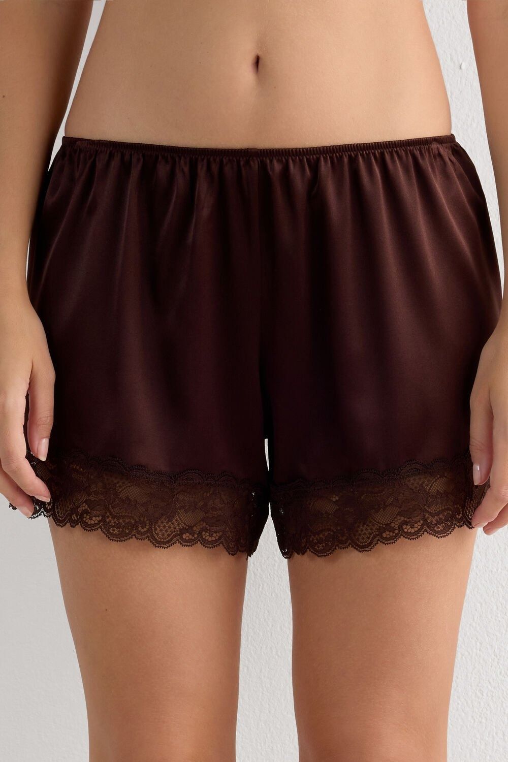 Lace Trim Silk Shorts
