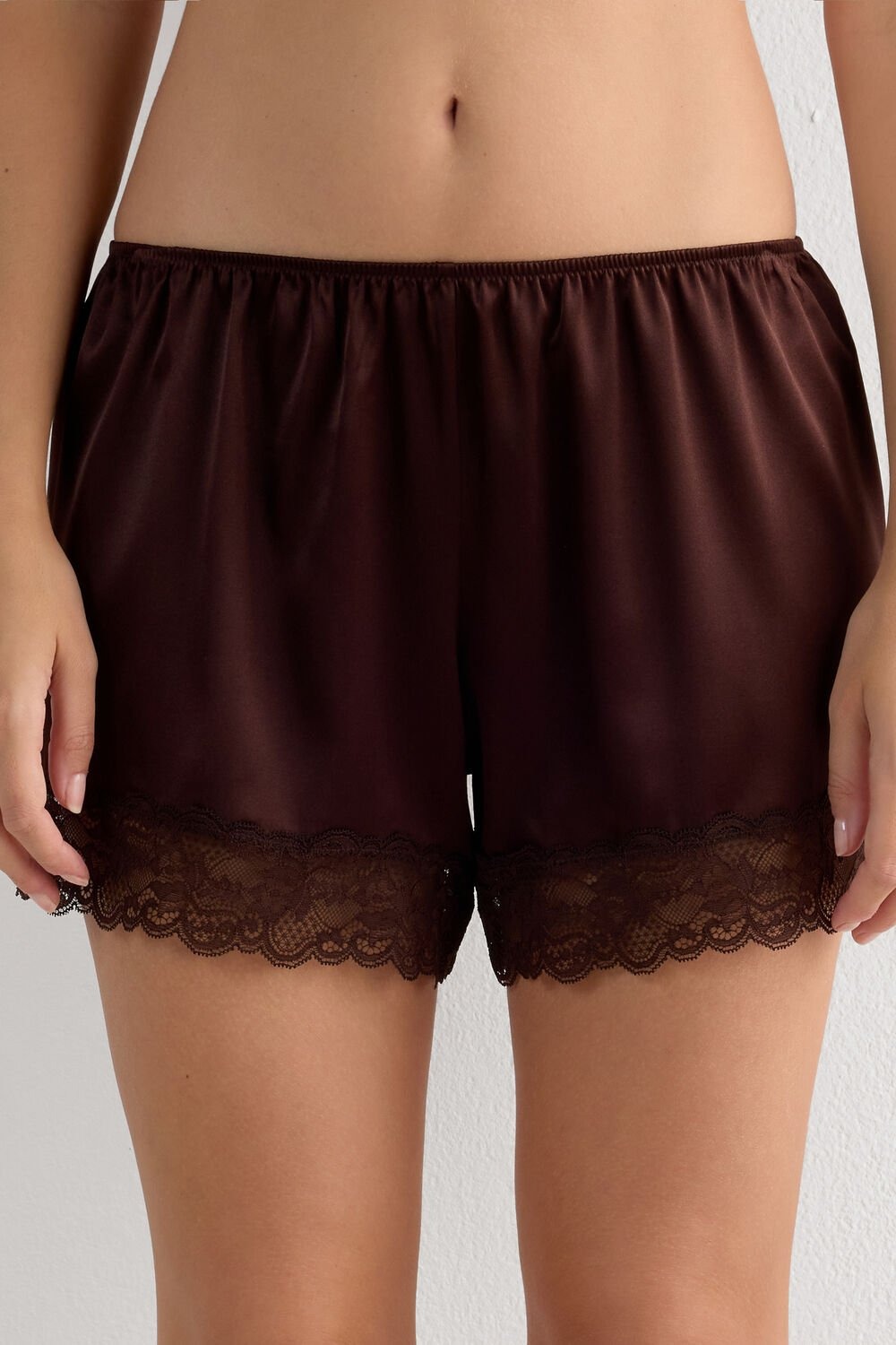 Lace Trim Silk Shorts