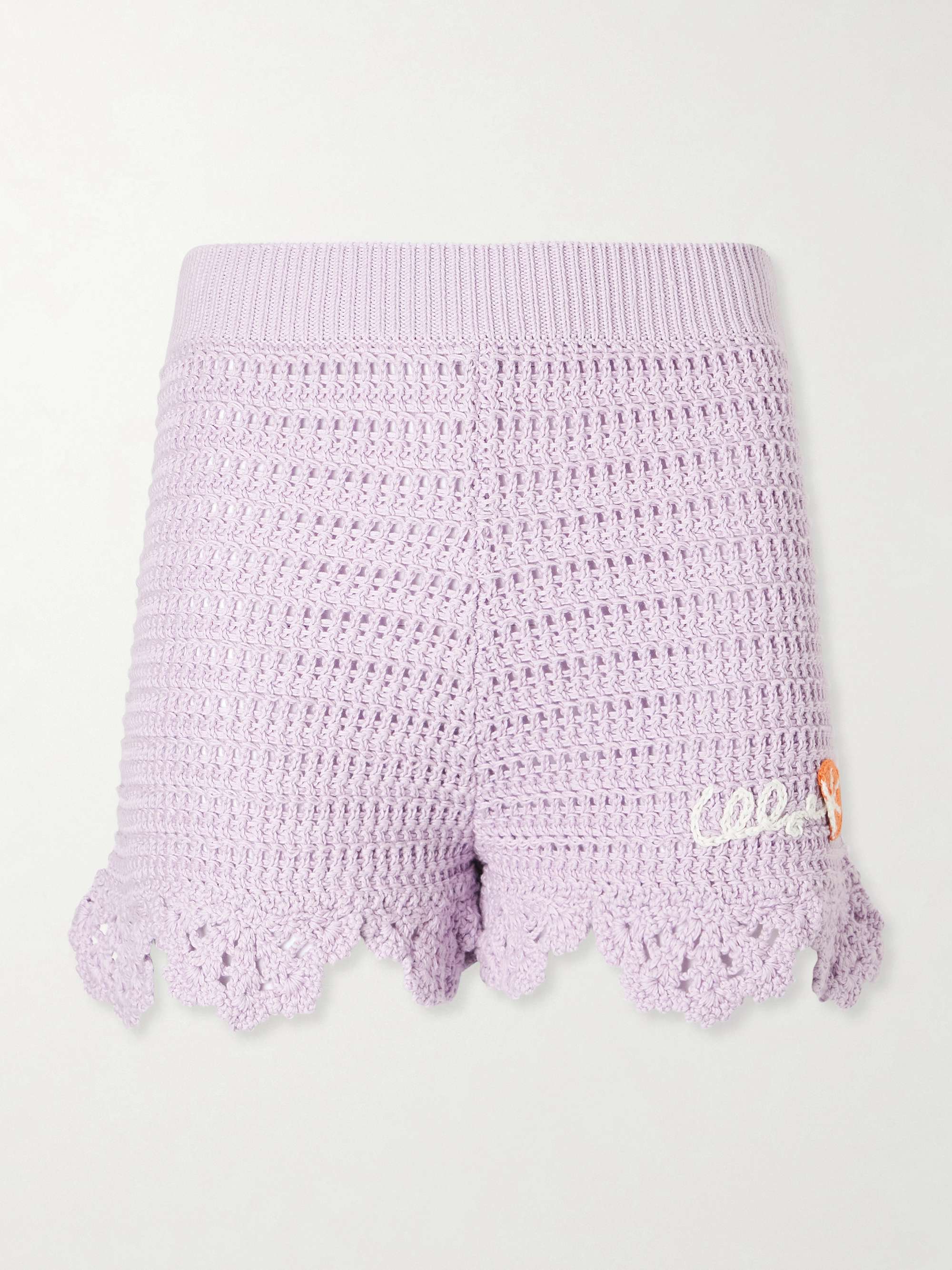 Appliqu&amp;eacute;d Crocheted Cotton Shorts