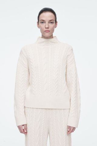 Cable-Knit Wool Funnel-Neck Sweater