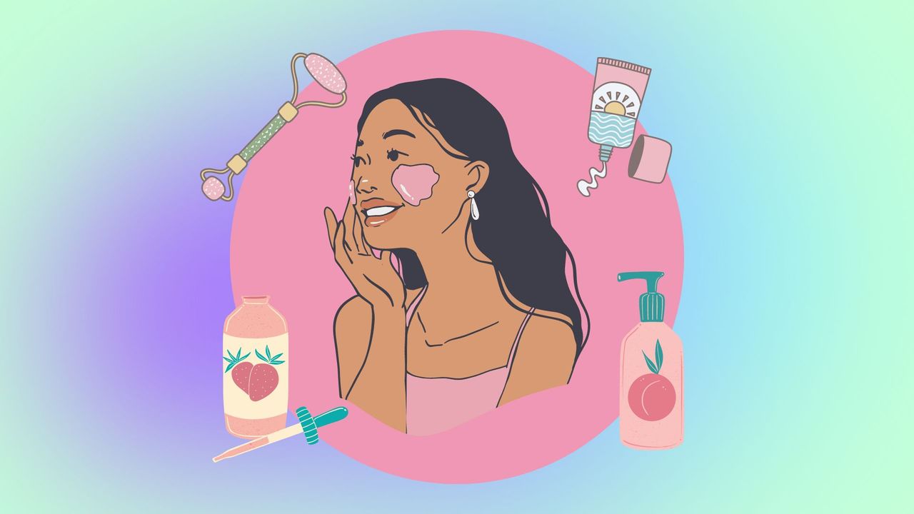 illustration of a woman performing her skincare routine