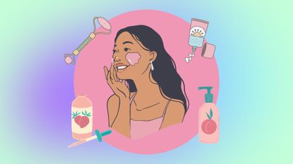 illustration of a woman performing her skincare routine