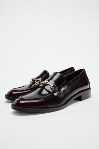 Zara Faux Patent Finish Loafers With Buckle