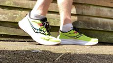 The Saucony Ride 15 running shoes being tested during our full review