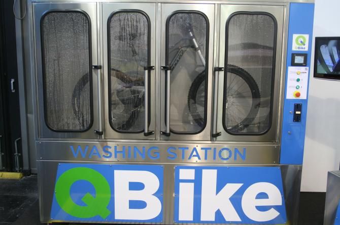 The washing station from Qbike can wash any type of bicycle, it's designed for use at bike hotels and resorts