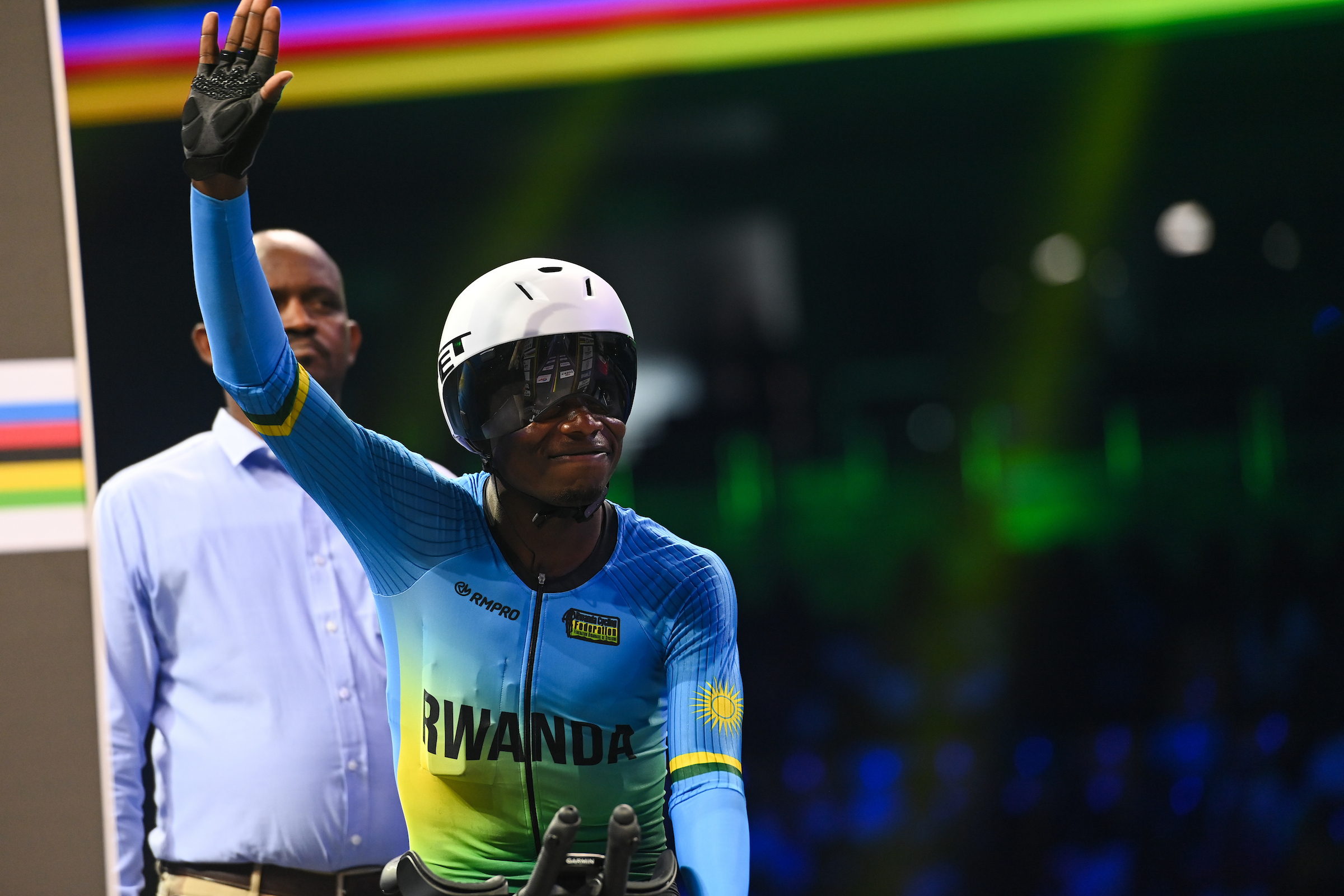 Picture by Simon Wilkinson/SWpix.com - 21/09/2025 - Cycling - 2025 UCI Road World Championships - BK Arena to Kigali Convention Centre, Kigali, Rwanda - Men Elite Individual Time Trial (ITT) - Moise Mugisha (Rwanda)