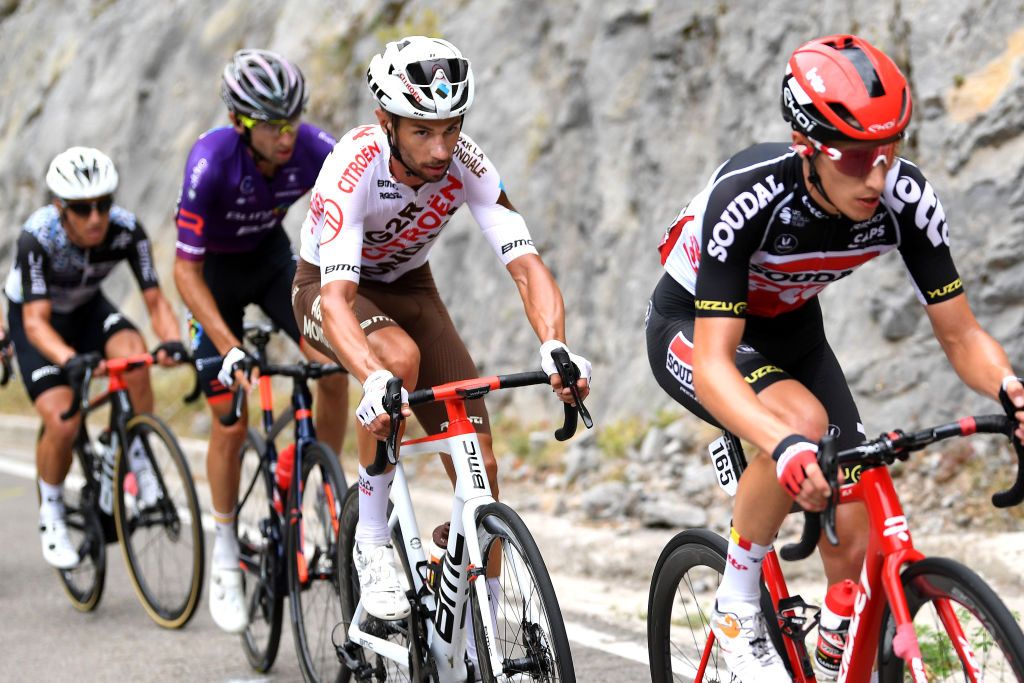 LAGOS DE COVADONGA SPAIN SEPTEMBER 01 Mickal Cherel of France and AG2R Citren Team competes during the 76th Tour of Spain 2021 Stage 17 a 1855km stage from Unquera to Lagos de Covadonga 1085m lavuelta LaVuelta21 on September 01 2021 in Lagos de Covadonga Spain Photo by Tim de WaeleGetty Images