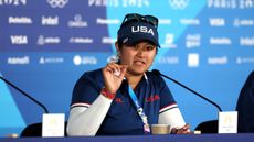 Lilia Vu speaks during her pre-Olympic press conference at Paris 2024