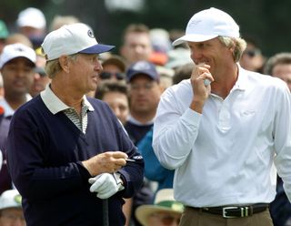 Nicklaus and Norman chat during the 2000 Masters